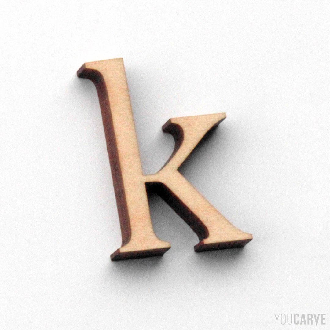 Lettres "k" découpée au laser en érable massif d'épaisseur 5mm