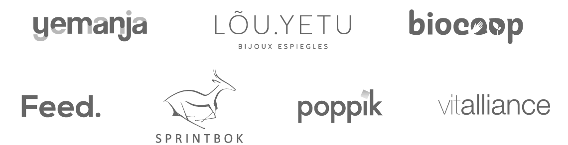 Logotypes clients (Yemanja, Lõu.Yetu, Biocoop, Feed., Sprintbok, Poppik, Vitalliance)