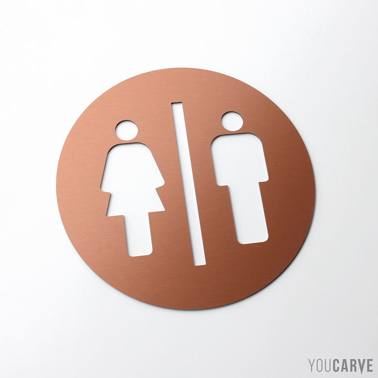 Signalétique toilettes homme/femme en alu-dibond brossé cuivré (ép. 3 mm)