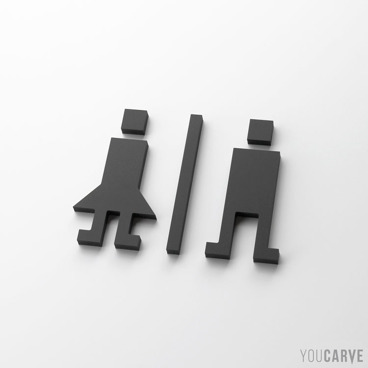 Signalétique toilettes homme/femme en PVC expansé noir (ép. 10 mm)