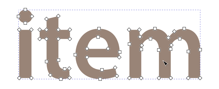 Inkscape - Texte vectorisé avec outil Noeuds Capture écran Inkscape, texte vectorisé sélectionné avec l'outil Noeuds