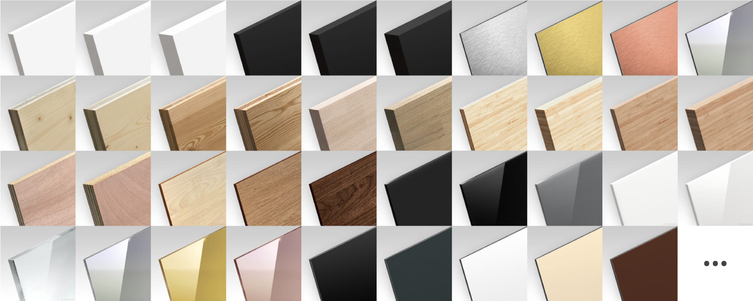 Youcarve - Material color chart (excerpt) A color chart of a large part of the materials offered by Youcarve for the manufacture and online sale of cut-out letters
