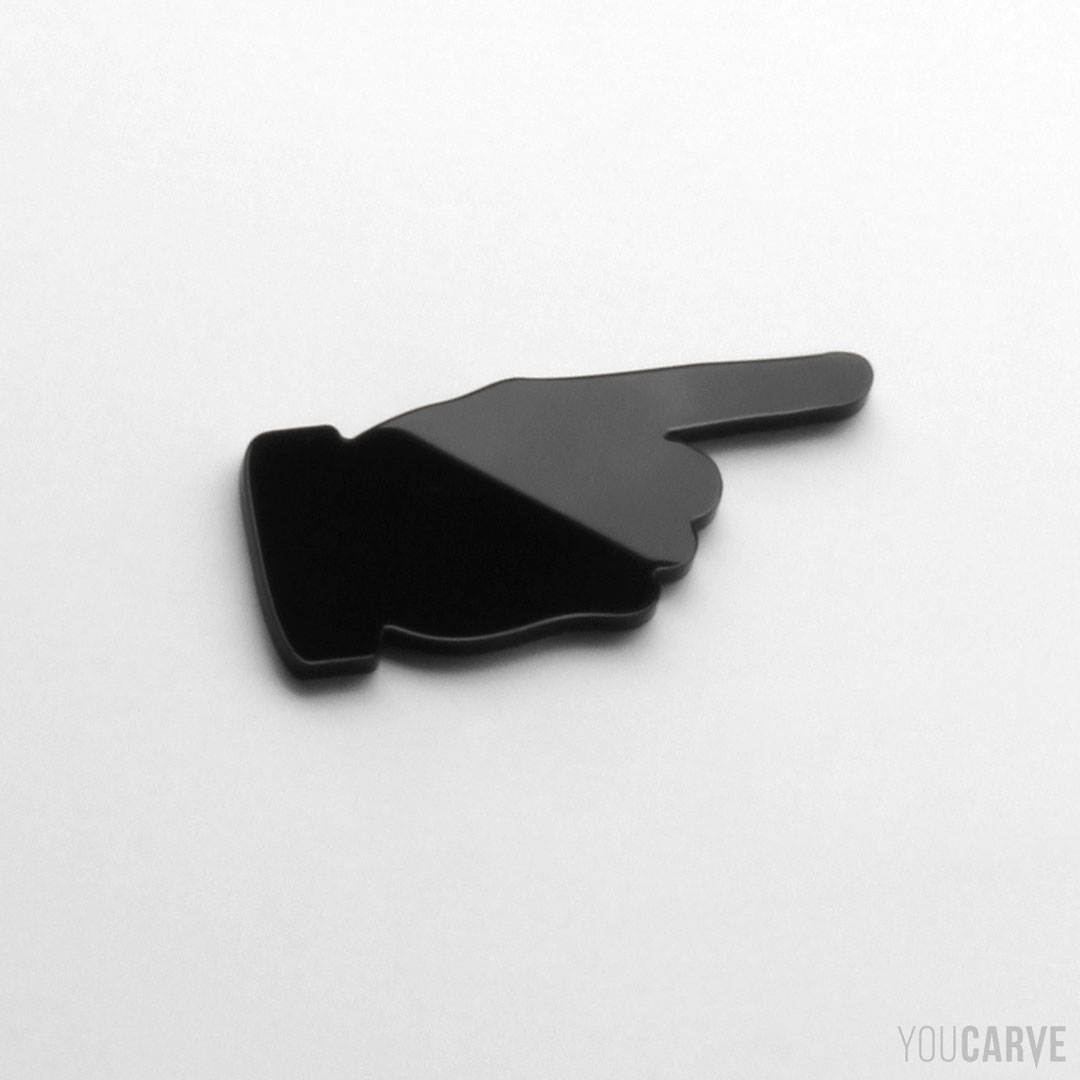 Silhouette de doigt pour la signalétique directionnelle en plexi (PMMA noir brillant épaisseur 3 mm).