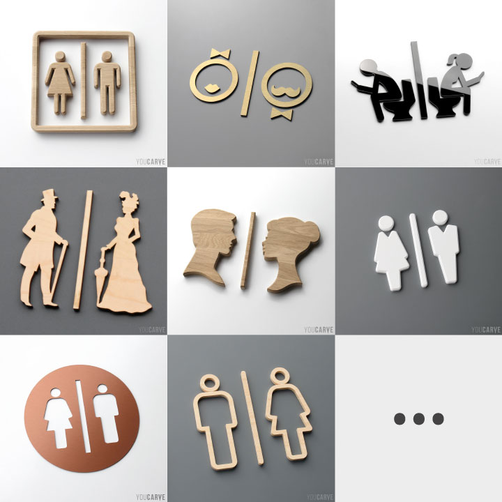 Mosaïque de photos de signalétique pour les toilettes WC
