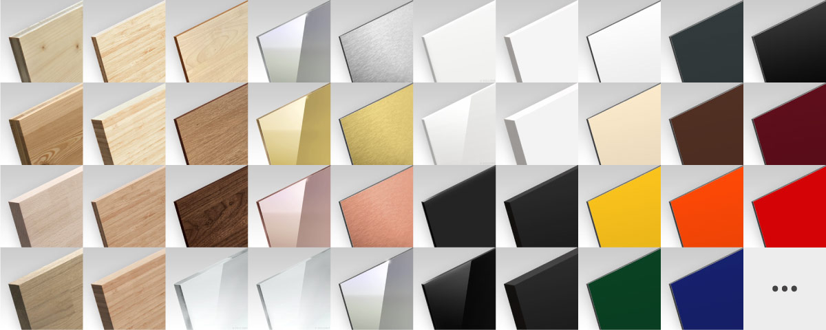Youcarve - Materials color chart (excerpt) Mosaic with a selection of thumbnails of the main materials offered by Youcarve for manufacturing signage pictograms