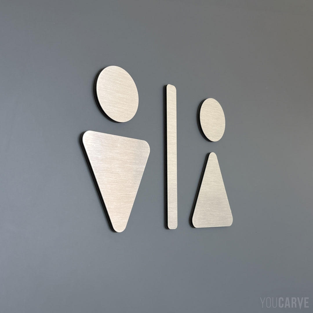 Minimalist restroom pictogram (brushed alu) Men-women restroom pictograms, minimalist style - Brushed alu-dibond cutout