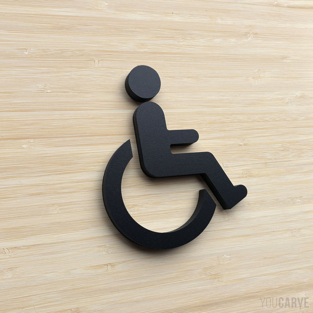 Pictogrammes toilettes-WC accessibilité pour PMR (fauteuil roulant) - Découpe en PVC expansé noir ép. 10 mm